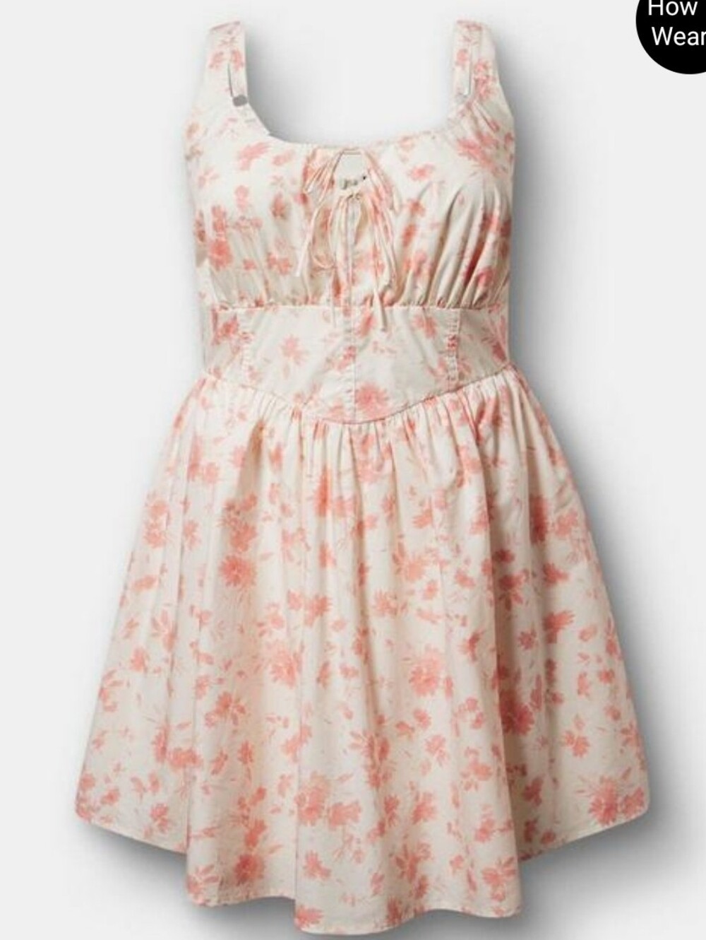 Torrid Size 22 Corset Detail Adjustable Strap Mini Dress White With Pink Floral - Picture 9 of 10